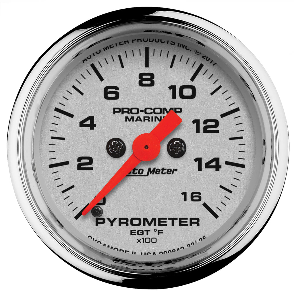 2-1/16 in. PYROMETER 0-1600 Fahrenheit MARINE CHROME ULTRA-LITE