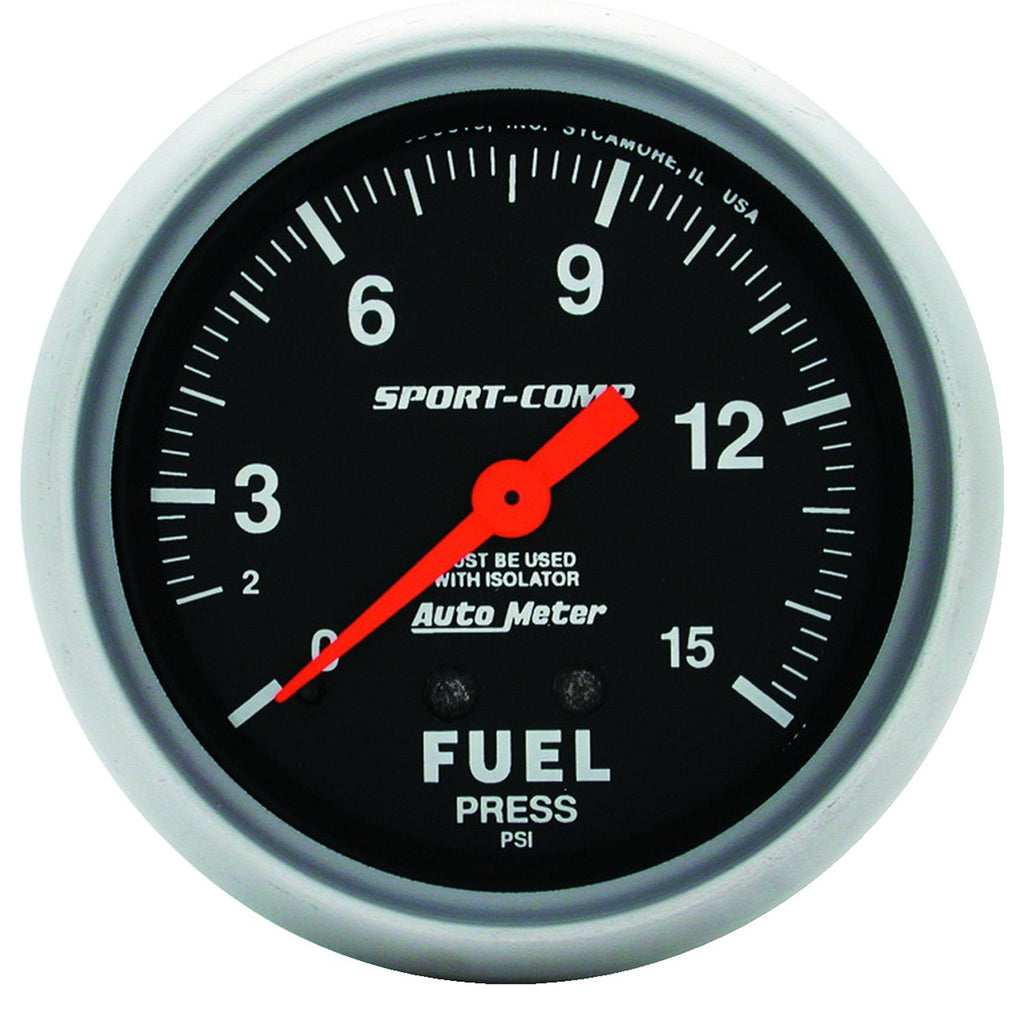 2-5/8 in. FUEL PRESSURE W/ ISOLATOR 0-15 PSI SPORT-COMP