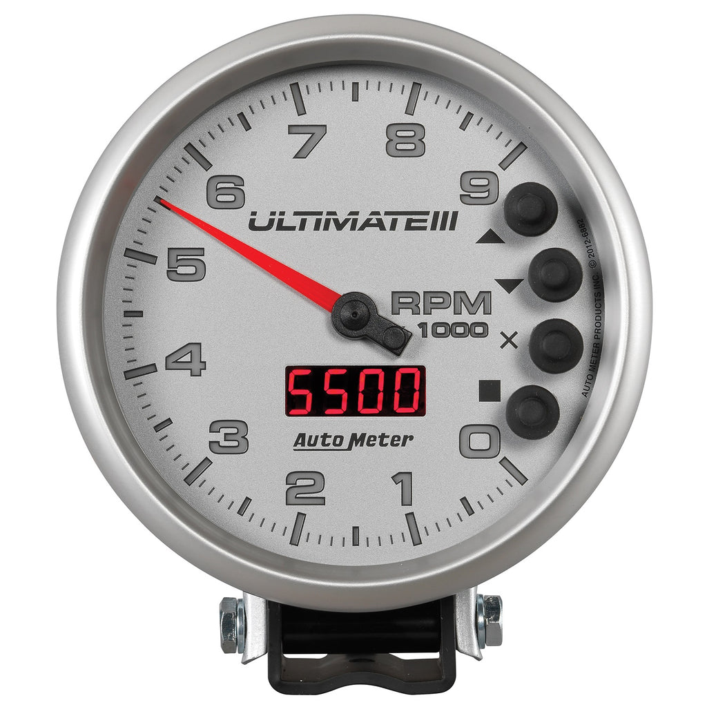 5 in. TACHOMETER 0-9000 RPM PEDESTAL ULTIMATE III PLAYBACK SILVER