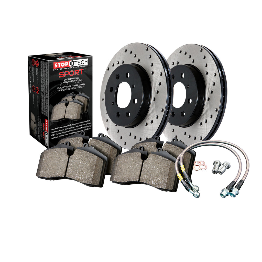 StopTech Sport Axle Pack; Drilled Rotor; Front Brake Kit with Brake lines