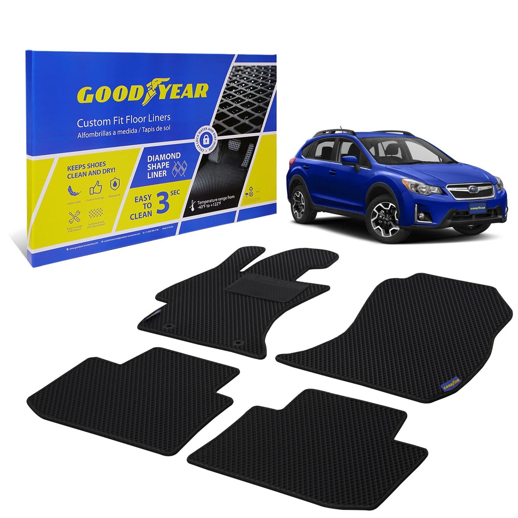 Goodyear Custom Fit Car Floor Liners for Subaru Impreza 2012-2016 Black/Black 4 Pc.Set All-Weather Diamond Shape Liner Traps Dirt Liquid Precision Interior Coverage - GY004405