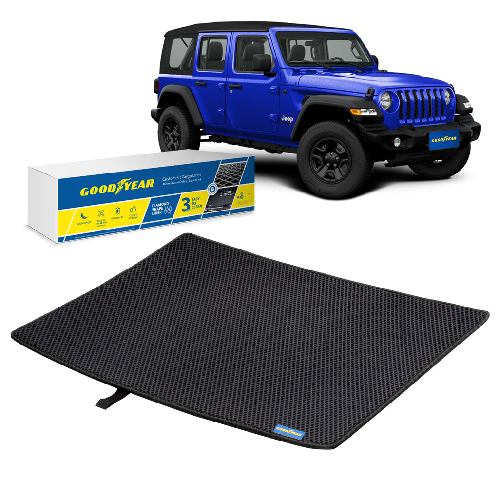 Goodyear Custom Fit Cargo Mat Liner for Jeep Wrangler 2019-2021 - Heavy Duty Trunk Liner Dimond Shape Luggage with Waterproof Liquid & Dirt Trapping Technology - Anti-Slip Cargo Liner-GY004509