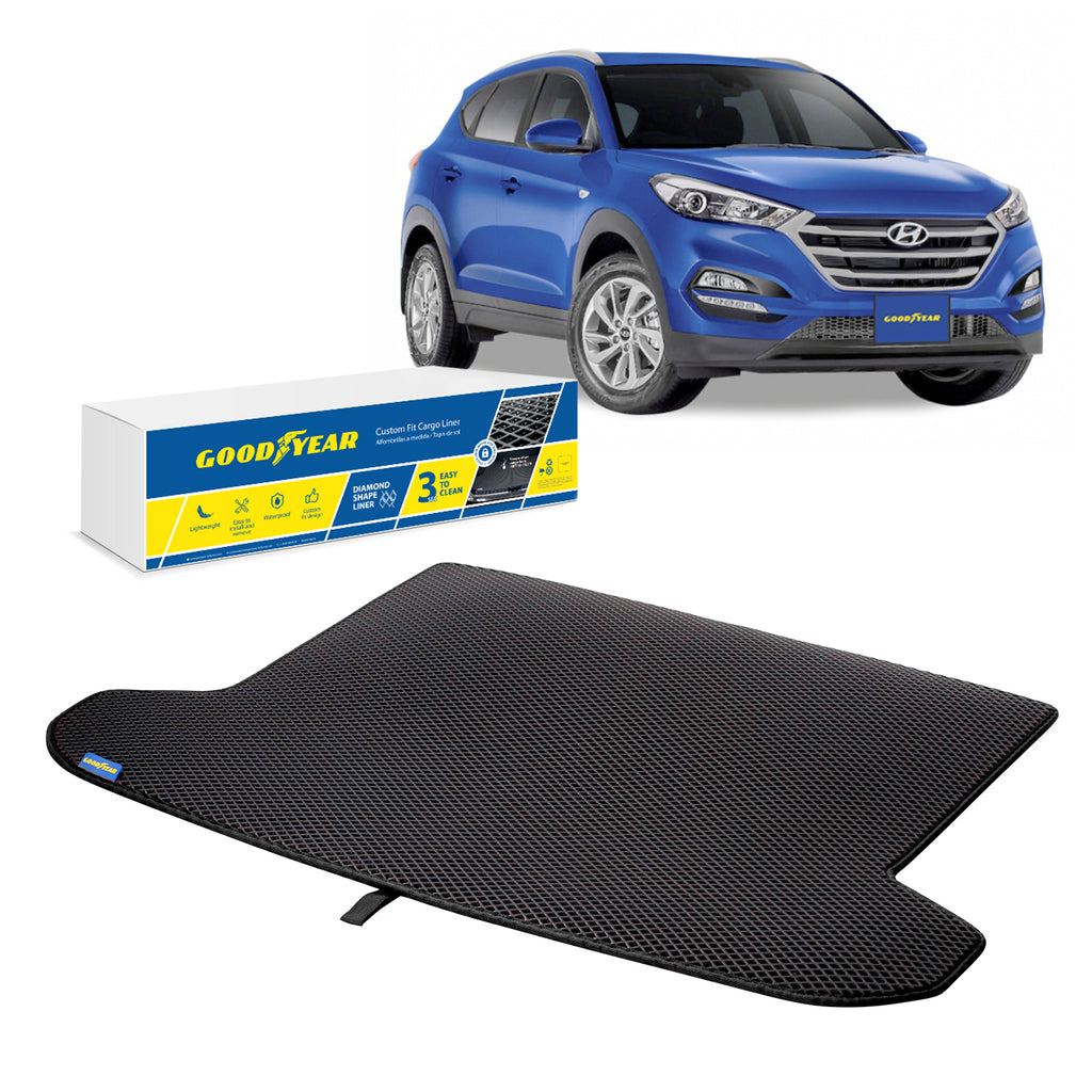 Goodyear Custom Fit Cargo Mat Liner for Hyundai Tucson 2019-2020 - Heavy Duty Trunk Liner Dimond Shape Luggage with Waterproof Liquid & Dirt Trapping Technology - Anti-Slip Cargo Liner - GY004515