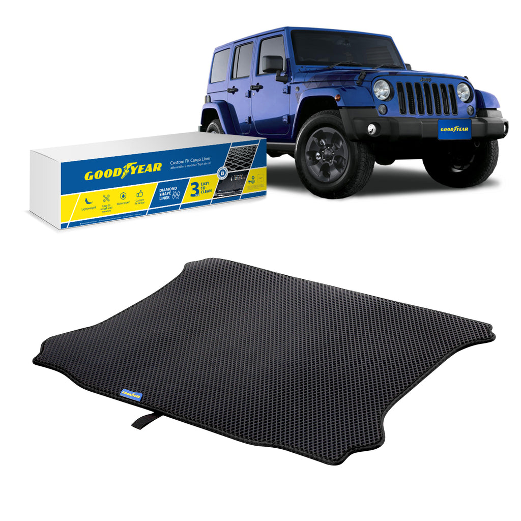 Goodyear Custom Fit Cargo Mat Liner for Jeep Wrangler 2015-2018 - Heavy Duty Trunk Liner Dimond Shape Luggage with Waterproof Liquid & Dirt Trapping Technology - Anti-Slip Cargo Liner-GY004525