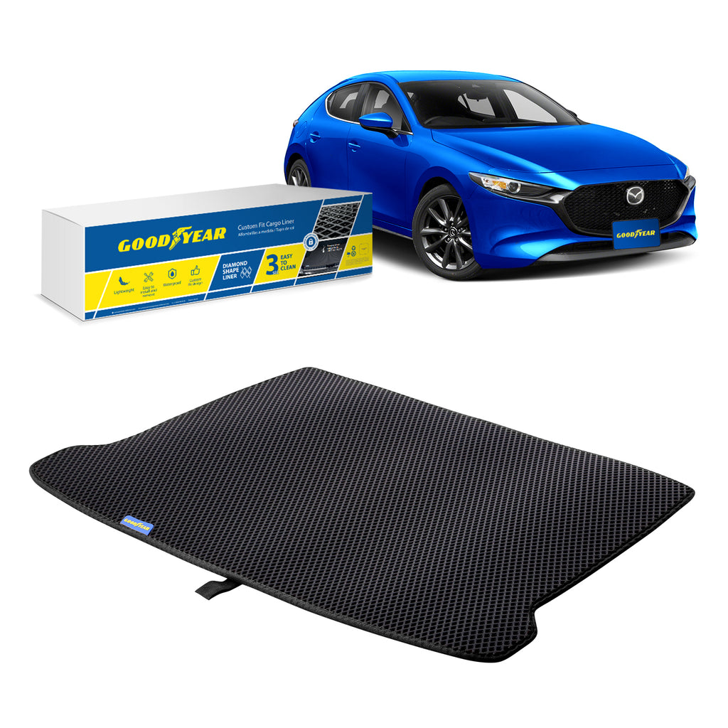 Goodyear Custom Fit Cargo Mat Liner for Mazda 3 2019-2021 - Heavy Duty Trunk Liner Dimond Shape Luggage with Waterproof Liquid & Dirt Trapping Technology - Anti-Slip Cargo Liner - GY004526