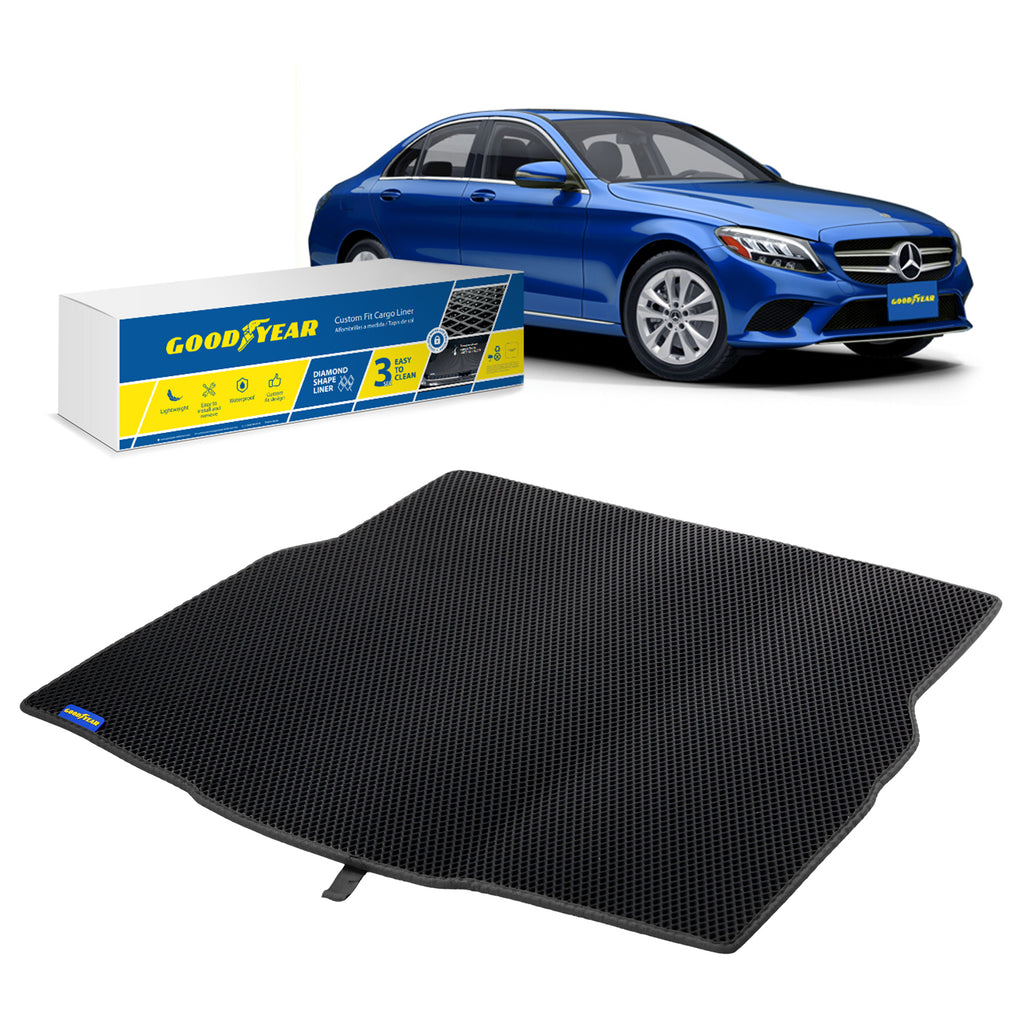 Goodyear Custom Fit Cargo Mat Liner for Mercedes C-Class 2015-2021 - Heavy Duty Trunk Liner Dimond Shape Luggage with Waterproof Liquid & Dirt Trapping Technology - Anti-Slip Cargo Liner - GY004544