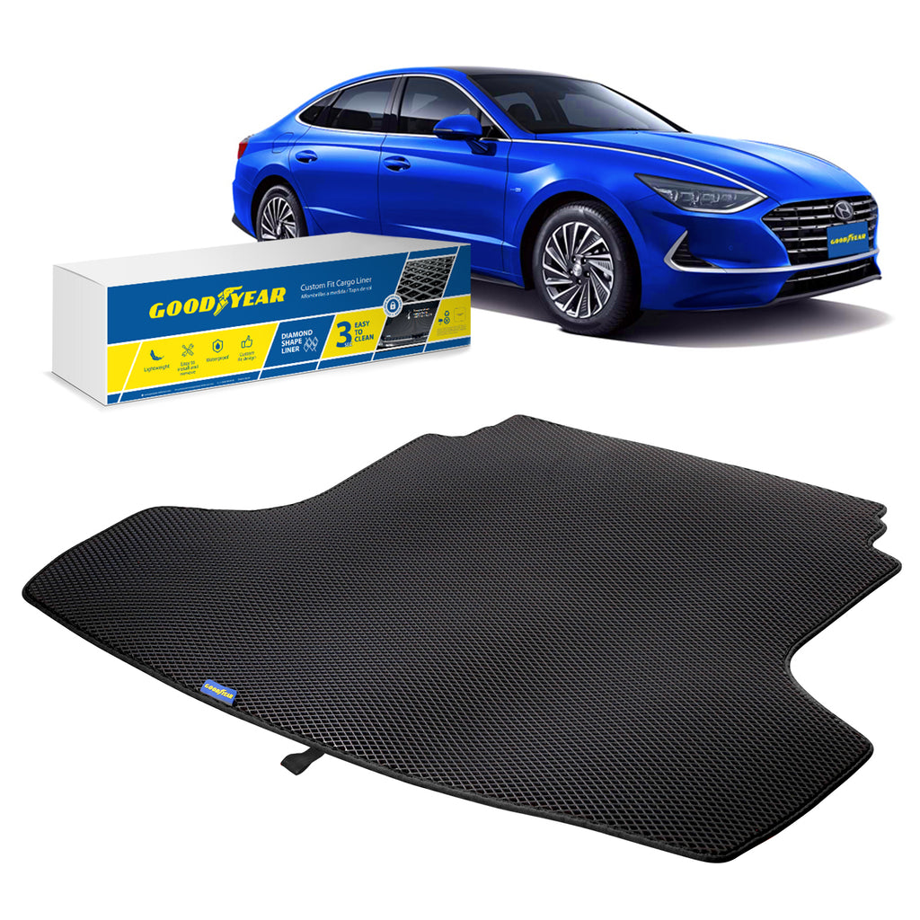 Goodyear Custom Fit Cargo Mat Liner for Hyundai Sonata 2020-2021 - Heavy Duty Trunk Liner Dimond ShapeLuggage with WaterproofLiquid & Dirt Trapping Technology - Anti-Slip Cargo Liner - GY004545