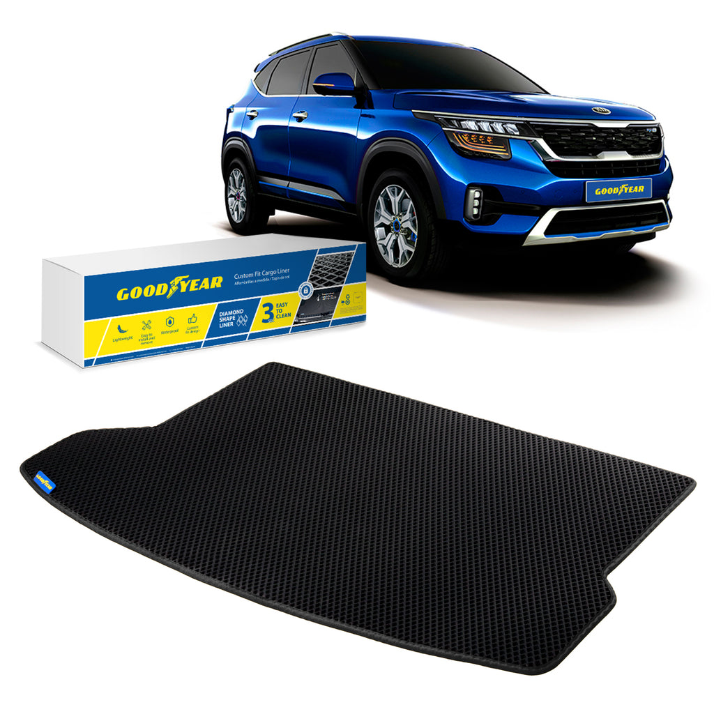 Goodyear Custom Fit Cargo Mat Liner for Kia Seltos 2020-2021 - Heavy Duty Trunk Liner Dimond ShapeLuggage with WaterproofLiquid & Dirt Trapping Technology - Anti-Slip Cargo Liner - GY004579