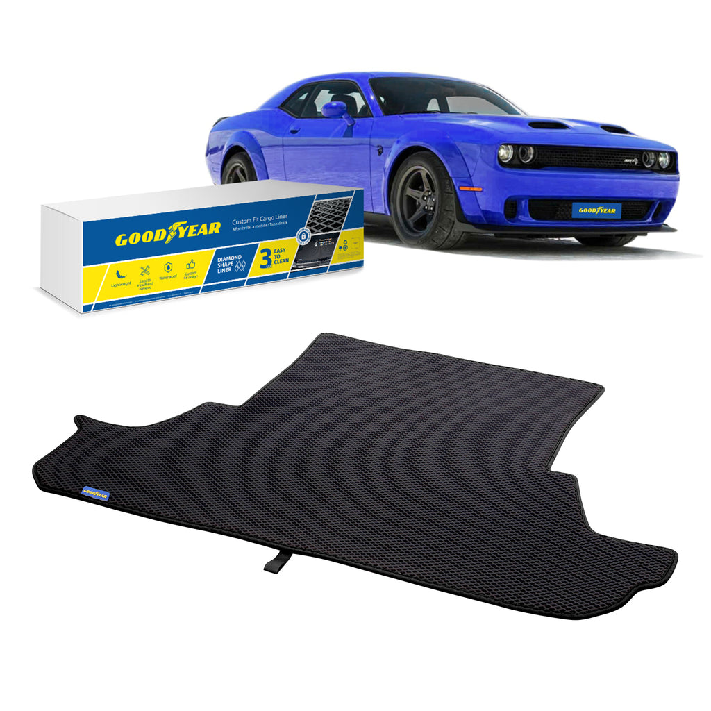 Goodyear Custom Fit Cargo Mat Liner for Dodge Challenger 2014-2021 - Heavy Duty Trunk Liner Dimond ShapeLuggage with WaterproofLiquid & Dirt Trapping Technology - Anti-Slip Cargo Liner - GY004597