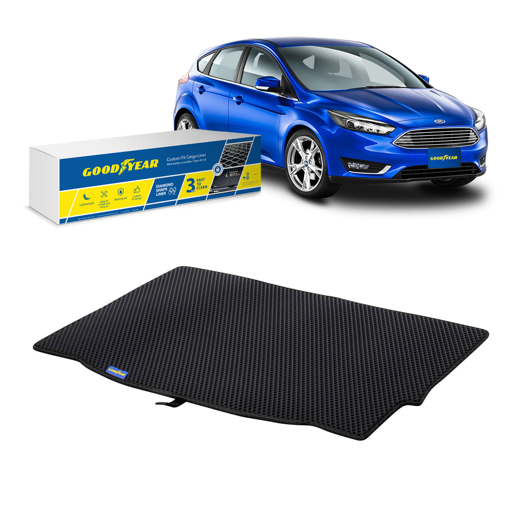 Goodyear Custom Fit Cargo Mat Liner for Ford Focus 2012-2018 Hatchback - Heavy Duty Trunk Liner Dimond ShapeLuggage with WaterproofLiquid & Dirt Trapping Technology - Anti-Slip Cargo Liner-GY004620