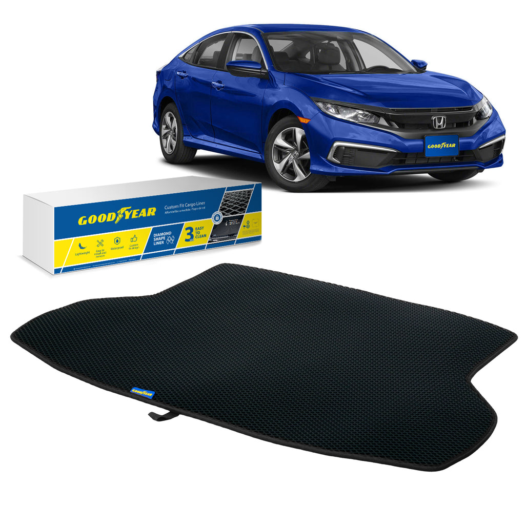 Goodyear Custom Fit Cargo Mat Liner for Honda Civic 2016-2021 Sedan - Heavy Duty Trunk Liner Dimond Shape Luggage with Waterproof Liquid Trapping Technology - Anti-Slip Cargo Liner - GY004626