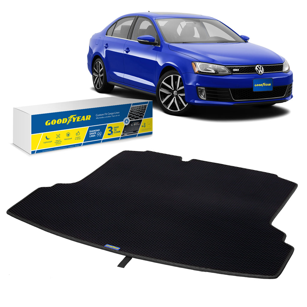 Goodyear Custom Fit Cargo Mat Liner for Volkswagen Jetta 2011-2018 - Heavy Duty Trunk Liner Dimond Shape Luggage with Waterproof Liquid & Dirt Trapping Technology - Anti-Slip Cargo Liner - GY004637