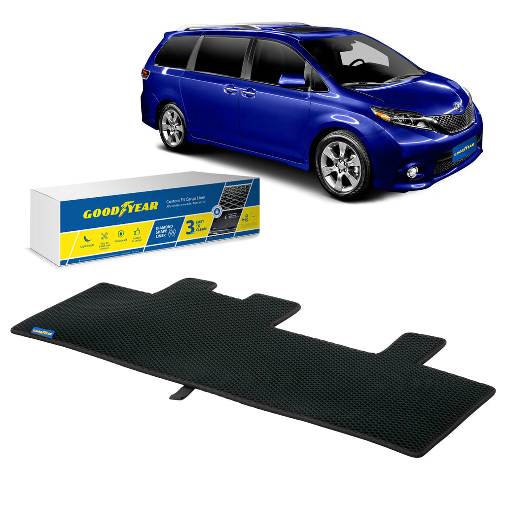 Goodyear Custom Fit Cargo Mat Liner for Toyota Sienna 2011-2020 - Heavy Duty Trunk Liner Dimond Shape Luggage with Waterproof Liquid & Dirt Trapping Technology - Anti-Slip Cargo Liner - GY004640