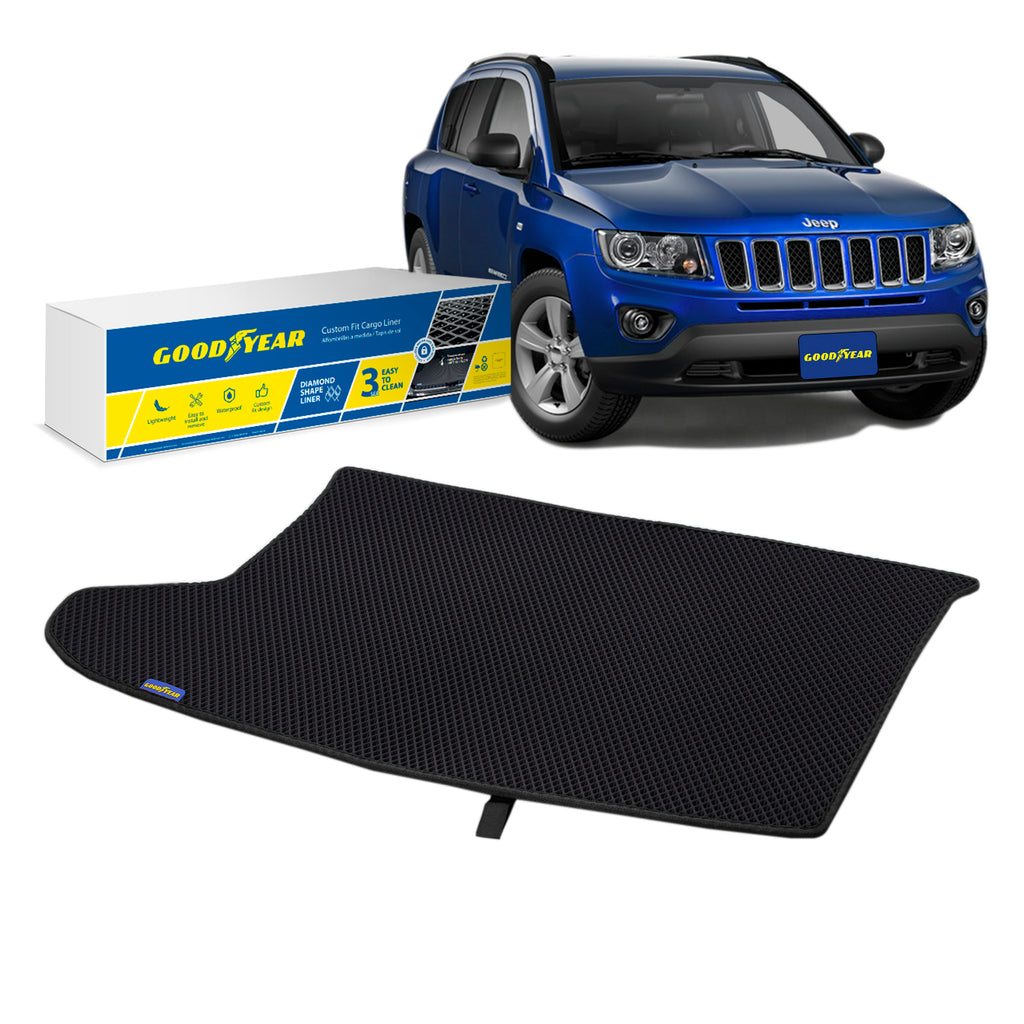 Goodyear Custom Fit Cargo Mat Liner for Jeep Compass 2007-2017 - Heavy Duty Trunk Liner Diamond Shape Luggage with Waterproof Liquid & Dirt Trapping Technology -Anti-Slip Cargo Liner - GY004669