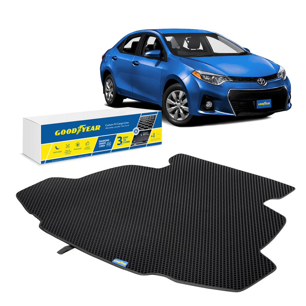 Goodyear Custom Fit Cargo Mat Liner for Toyota Corolla 2014-2019 Sedan - Heavy Duty Trunk Liner Dimond Shape Luggage with Waterproof Liquid Trapping Technology - Anti-Slip Cargo Liner - GY004810